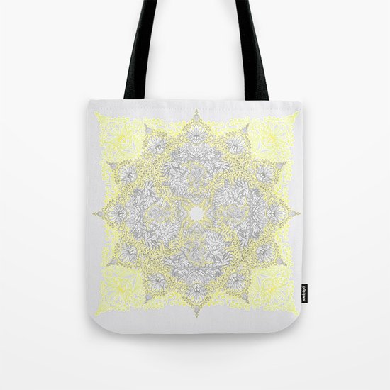 Sunny Doodle Mandala in Yellow & Grey Tote Bag