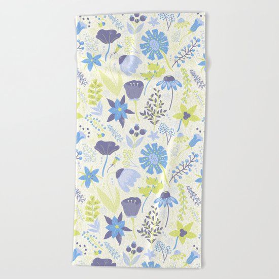 Blue and Purple Wildflowers Beach Towel