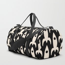 Atomic Age Rockets - Mid-Century Modern Space Age Pattern in Almond Cream and Black Duffle Bag