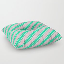 [ Thumbnail: Pink and Green Colored Stripes/Lines Pattern Floor Pillow ]