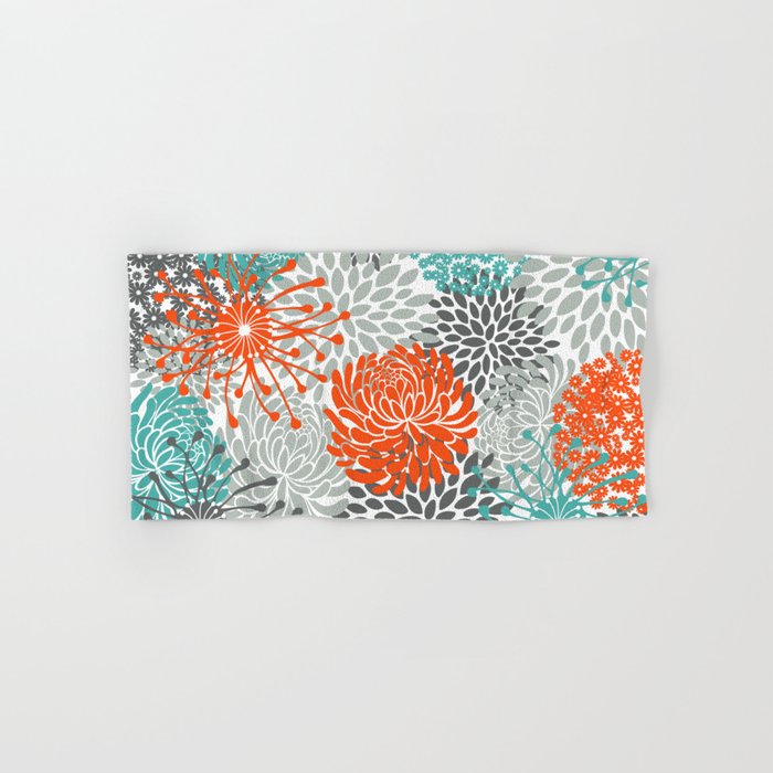 Orange and Teal Floral Abstract Print Hand & Bath Towel