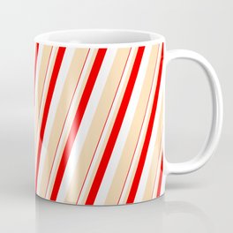 [ Thumbnail: Red, White, and Tan Colored Lines/Stripes Pattern Coffee Mug ]