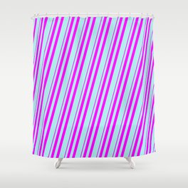 [ Thumbnail: Fuchsia & Turquoise Colored Striped/Lined Pattern Shower Curtain ]