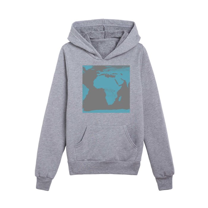 Turquoise Grays World Map Kids Pullover Hoodie