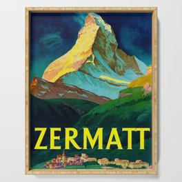 Zermatt Switzerland Vintage Mid Century Modern Travel Poster Serving Tray