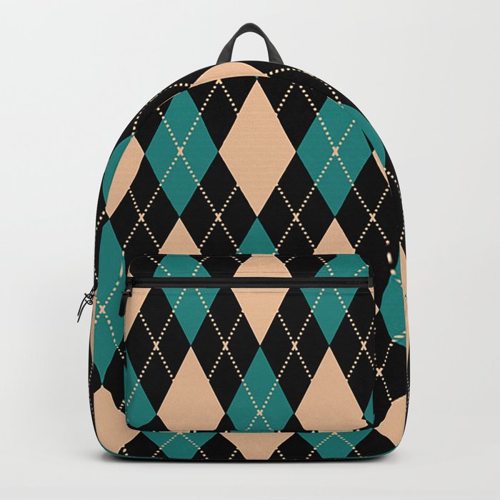 Pink And Turquoise Argyle Diamond Pattern Quilt Knit Sweater Tartan Checkered Backpack