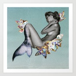 Mermaid Art Print | Ocean, Handcut, Fashion, Popsurrealism, Female, Sea, People, Aqua, Tired, Analog 
