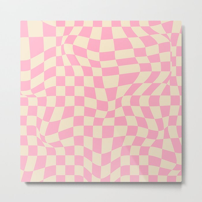 70s Trippy Grid Retro Pattern in Pink & Beige Metal Print