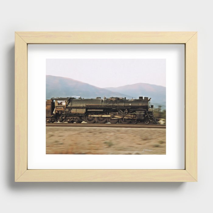 Steam Train Locomotive. Santa Fe 3751. © J. Montague. Recessed Framed Print