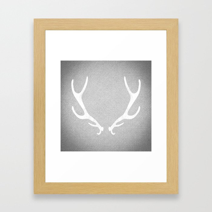 White & Grey Antlers Framed Art Print