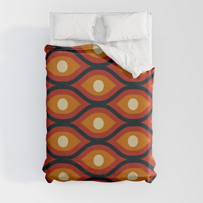 Groovy Abstract Colorful Retro Pattern - Red and Orange Duvet Cover