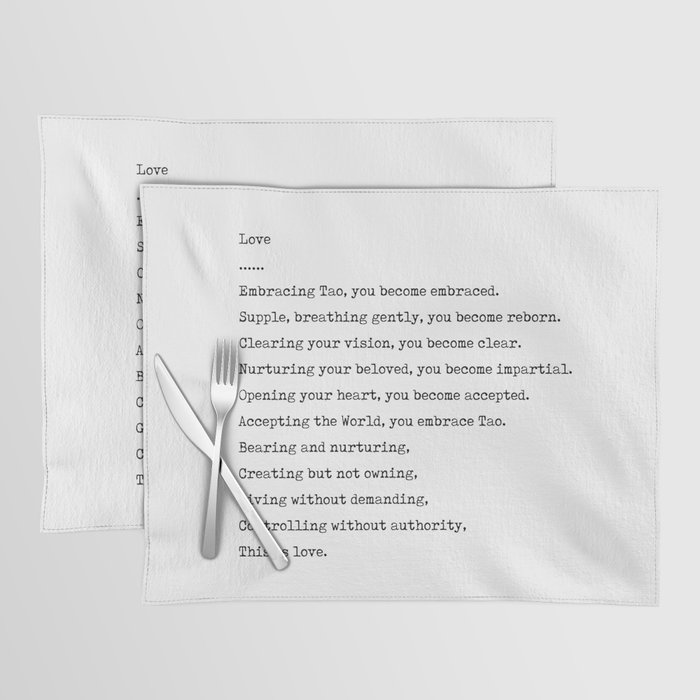 This is love - Lao Tzu Poem - Literature - Typewriter Print Placemat