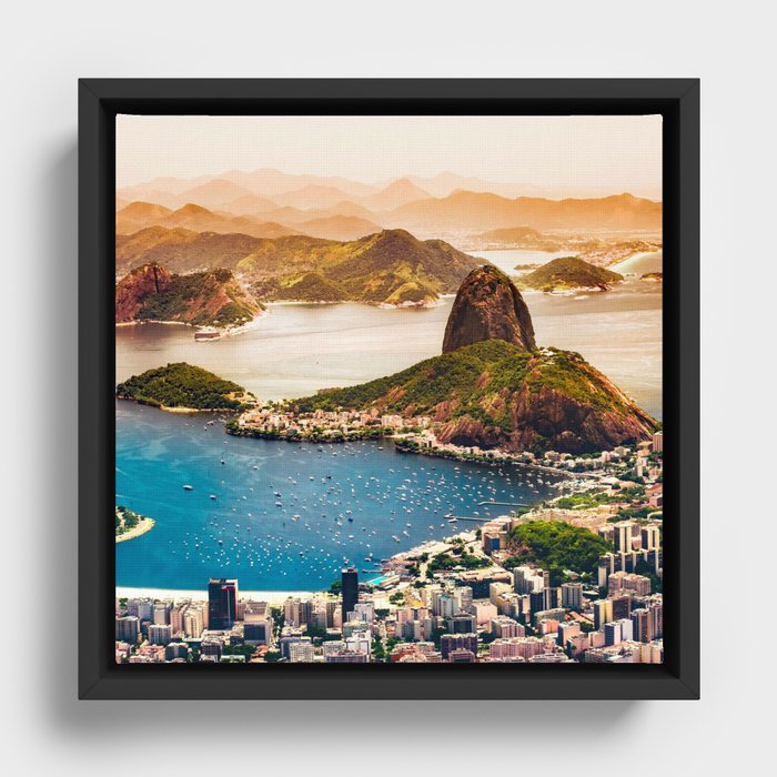 Brazil Photography - Beautiful Sunset Falling Over Rio De Janeiro Framed Canvas