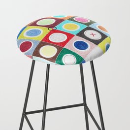 Abstract geometric colorful grid colored pencil original drawing of mysterious symbols and half circles.  Bar Stool