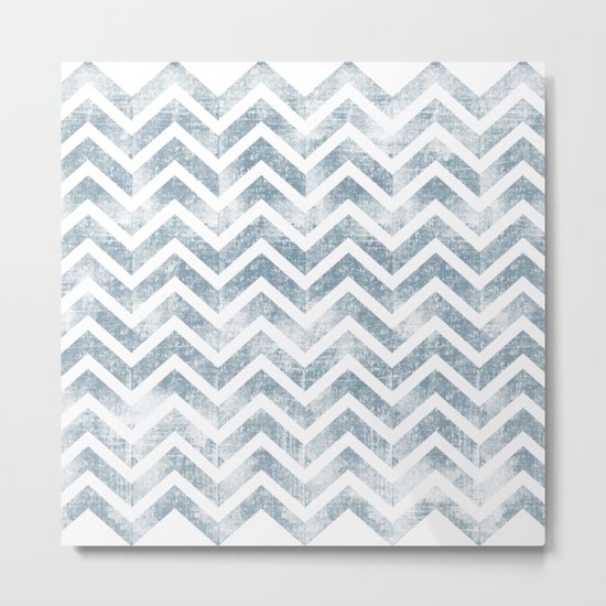 Maritime Navy Chevron Herringbone ZigZag in White Blue Metal Print