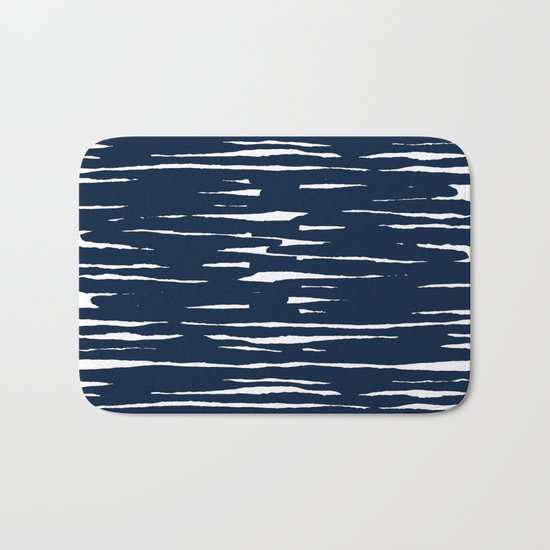Maritime pattern- darkblue handpainted stripes on clear white- horizontal Bath Mat