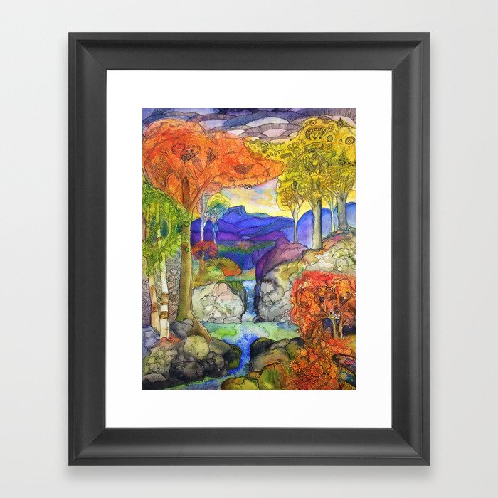 Autumn Landscape, After Tiffany Framed Art Print