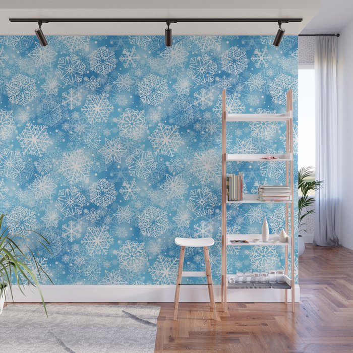 Snowflakes on blue  Wall Mural