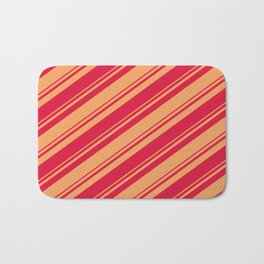 [ Thumbnail: Brown and Crimson Colored Stripes/Lines Pattern Bath Mat ]