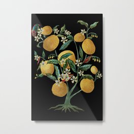 Lemon Tree Water Color on Black Metal Print | Plant, Nature, Flower, Happy, Green, Summer, Pop Art, Watercolor, Acrylic, Digital 
