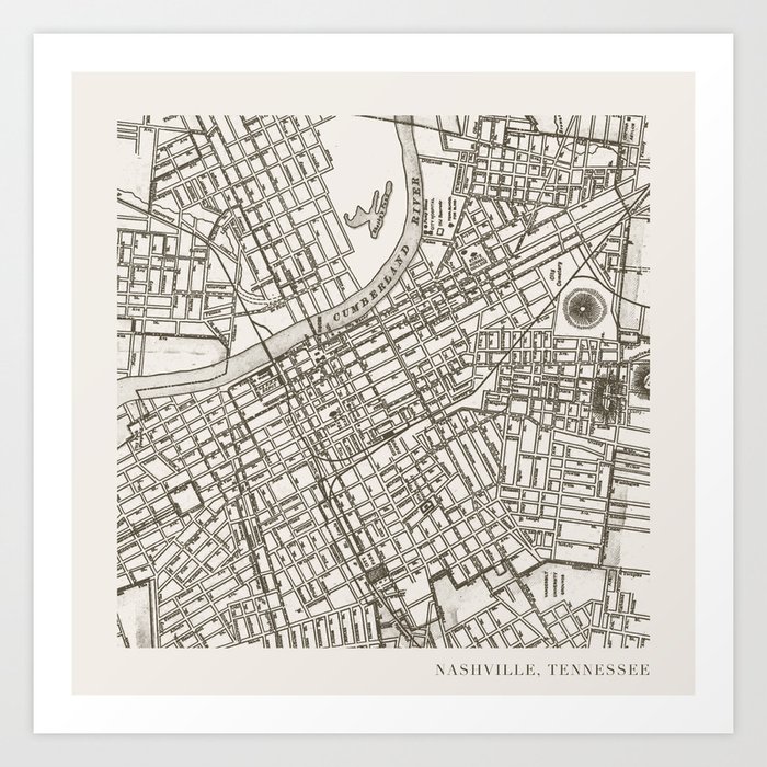 Nashville Map Artwork Print through zeketucker image relating to Printable Map of Nashville called Nashville Map Artwork Print by means of zeketucker