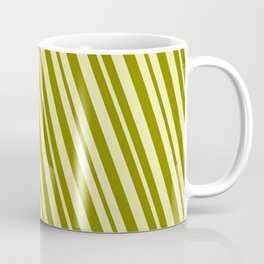 [ Thumbnail: Pale Goldenrod and Green Colored Lines Pattern Coffee Mug ]