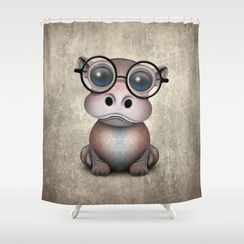 Cute Nerdy Baby Hippo Wearing Glasses Shower Curtain By