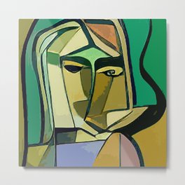 Hip cool Modern Abstract Cubist Portrait of a Girl Metal Print