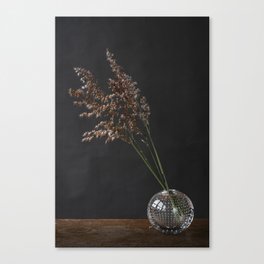Photo print of flowering grass in antique glass vase on wood Canvas Print