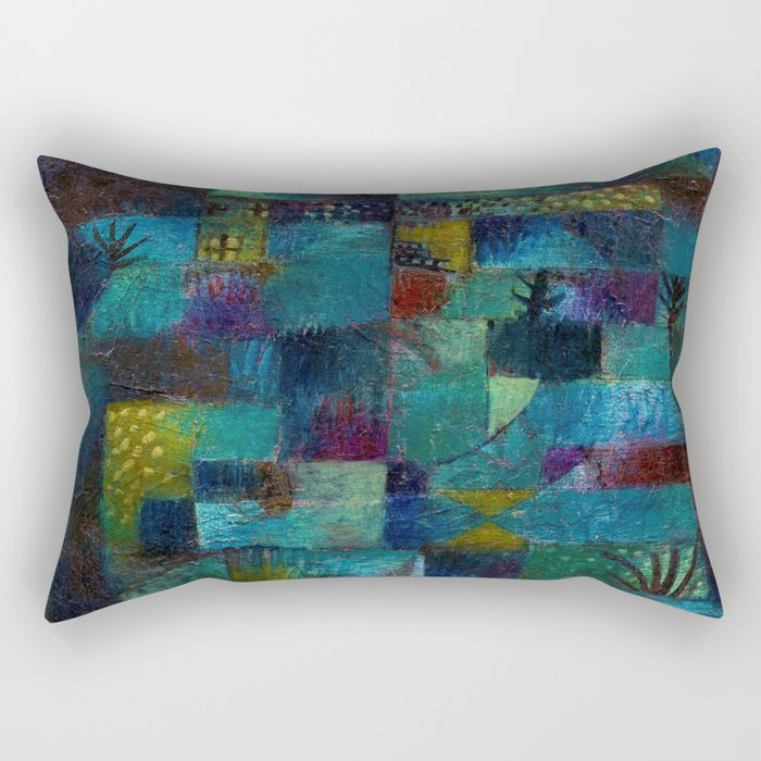 Terraced garden tropical floral Pacific blue abstract landscape painting by Paul Klee Rectangular Pillow