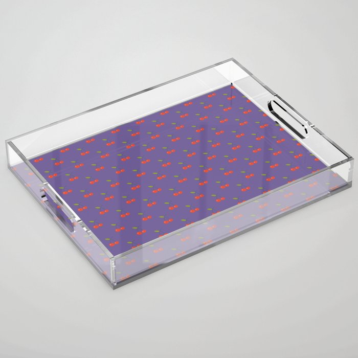 Cherry Seamless Pattern On Purple Background Acrylic Tray