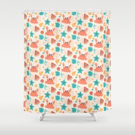 Stars And Crab Summer Beach Collection Shower Curtain