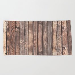 Background of old vertical wooden wall texture photo Beach Towel