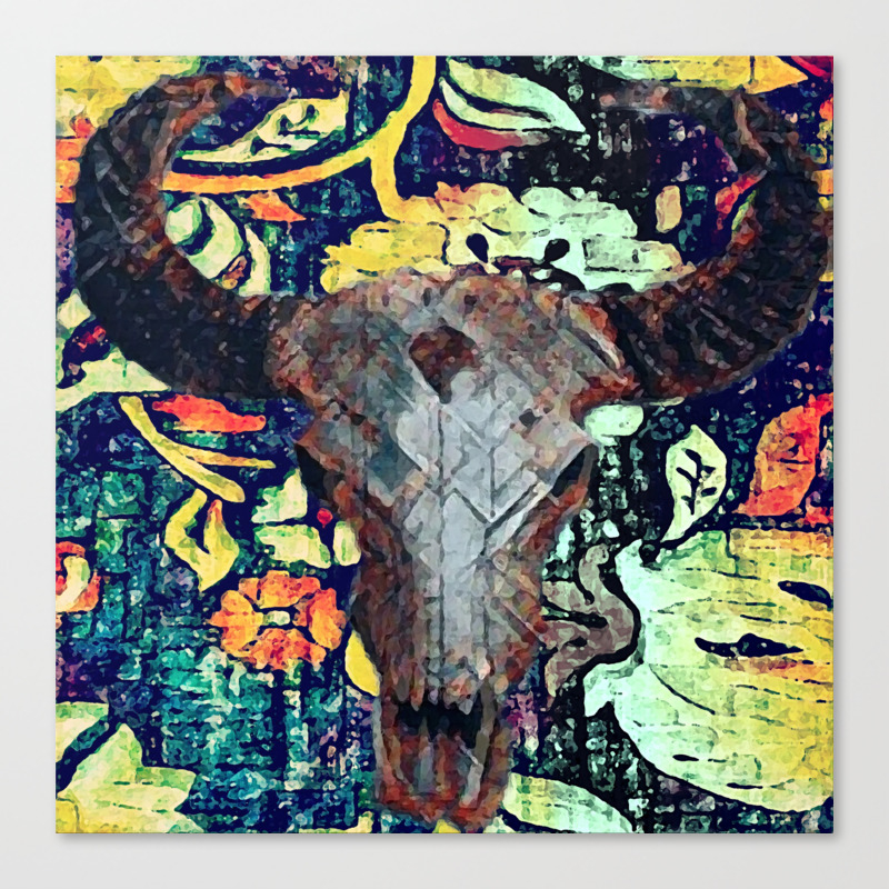 Cow Skull Floral Canvas Print By Jeffreyjirwin Society6