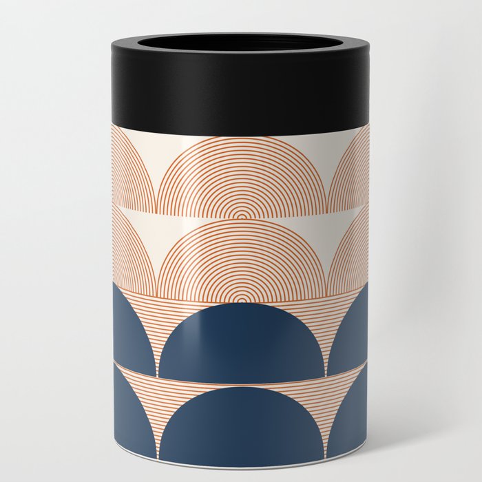 Geometric Lines Design 5 in Shades of Navy Blue Orange (Sunrise and Sunset) Can Cooler