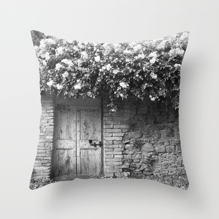Old Italian wall overgrown with roses Throw Pillow