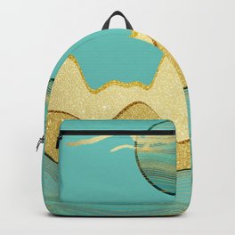 Wavelengths Backpack | Moon, Green, Bho, Landscape, Blue, Graphicdesign, Blie, Mountains, Turquise, Gold 