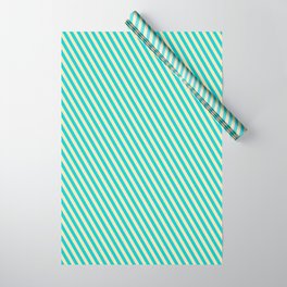 [ Thumbnail: Dark Turquoise and Beige Colored Lines Pattern Wrapping Paper ]