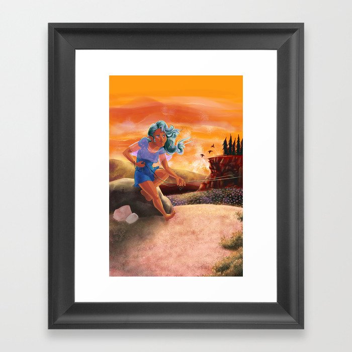 Flying a Kite in the Hills of Mouleau Framed Art Print