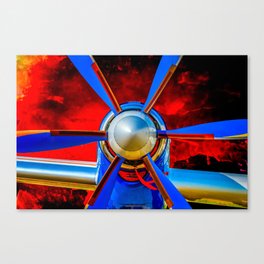 Blue Propeller Of A Modern Aircraft. Red Sky Canvas Print