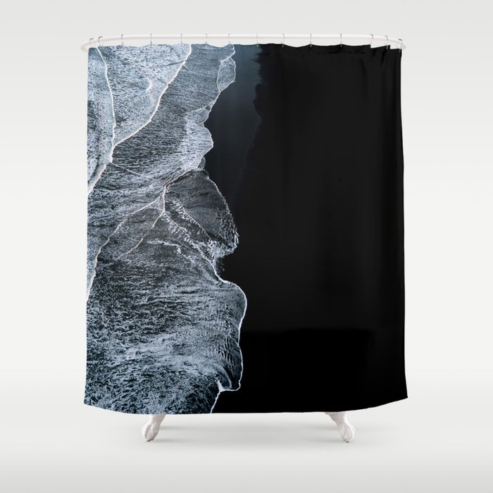 Waves on a black sand beach in iceland - minimalist Landscape Photography Shower Curtain
