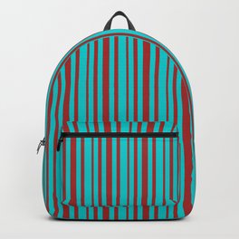 [ Thumbnail: Dark Turquoise and Brown Colored Pattern of Stripes Backpack ]