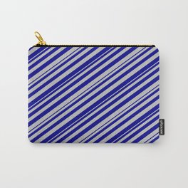 [ Thumbnail: Dark Blue and Grey Colored Lines Pattern Carry-All Pouch ]