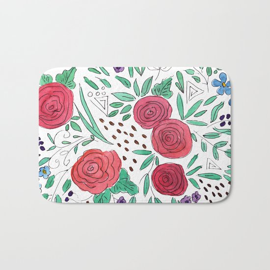 Flower meadow . Watercolor . Bath Mat