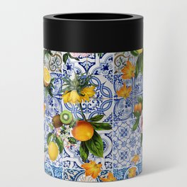Sicilian dolce vita lemon and flowers tiles pattern Can Cooler