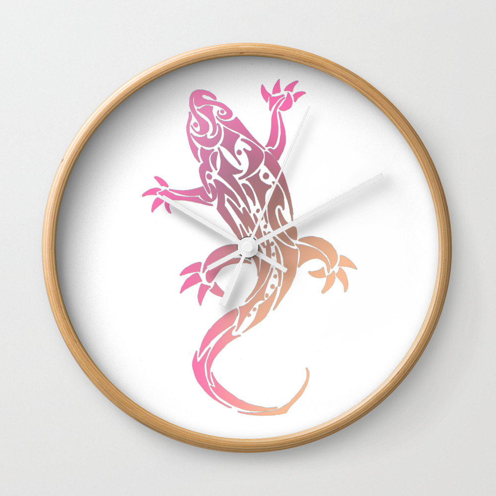 Pink Tribal Tattoo Gecko Wall Clock By Zeichenbloq Society6