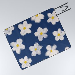 Lilibeth - Retro Daisy Flowers on Navy Blue Picnic Blanket