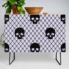 Black skulls Lace Gothic Pattern on Pastel Lilac Credenza