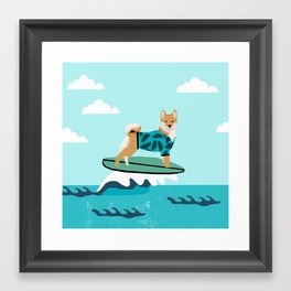 shiba inu surfing dog breed pattern Framed Art Print