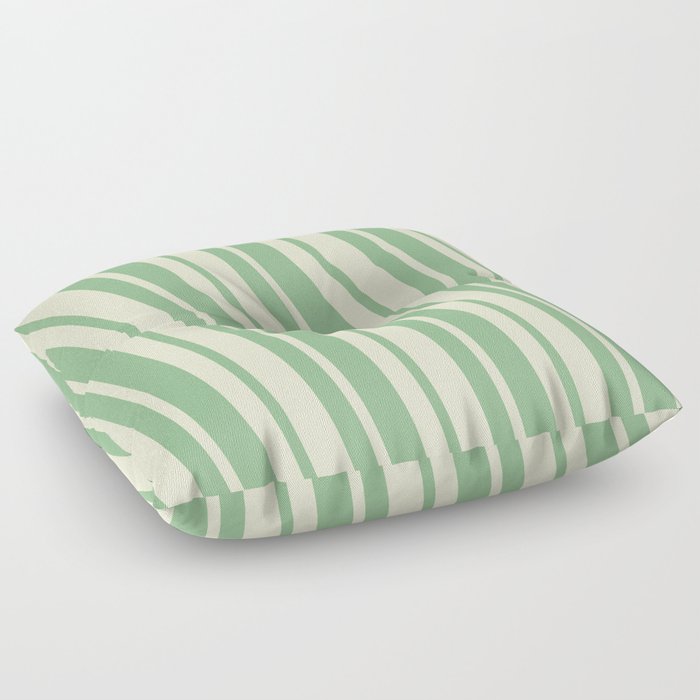 Dark Sea Green and Light Yellow Colored Striped/Lined Pattern Floor Pillow
